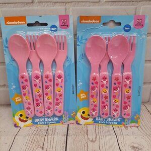 Nickelodeon Baby Shark Toddler Forks and Spoon Flatware Set Of 8pcs, Pink